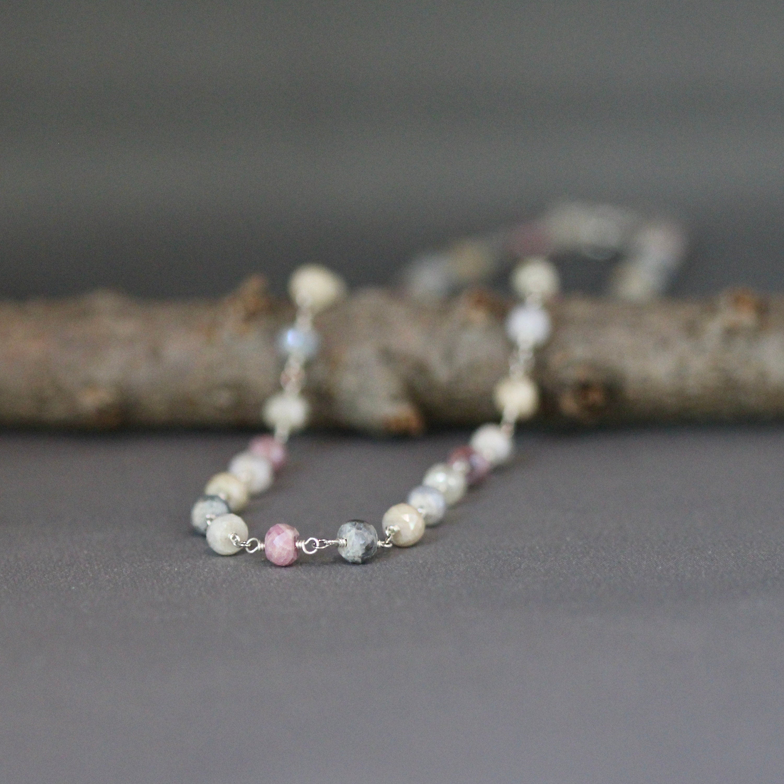 Multicolor Silverite Gemstone Necklace and Earring Set