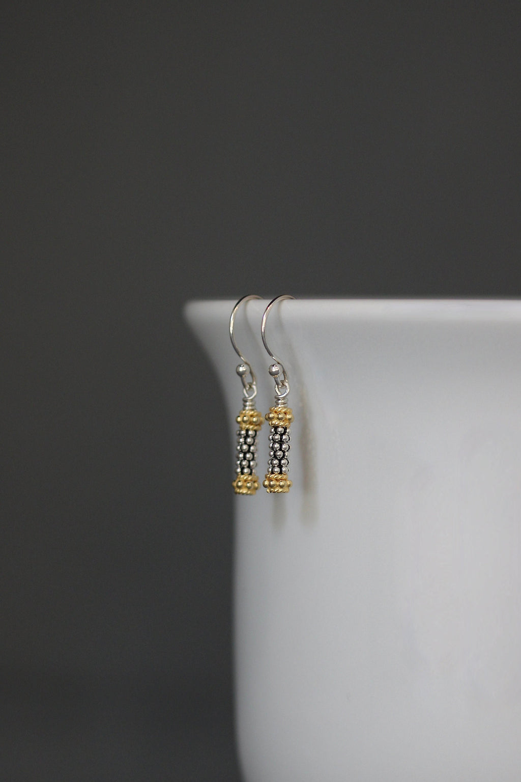 Mixed Metal Bali Sterling Silver and Gold Vermeil Bead Dangle Earrings