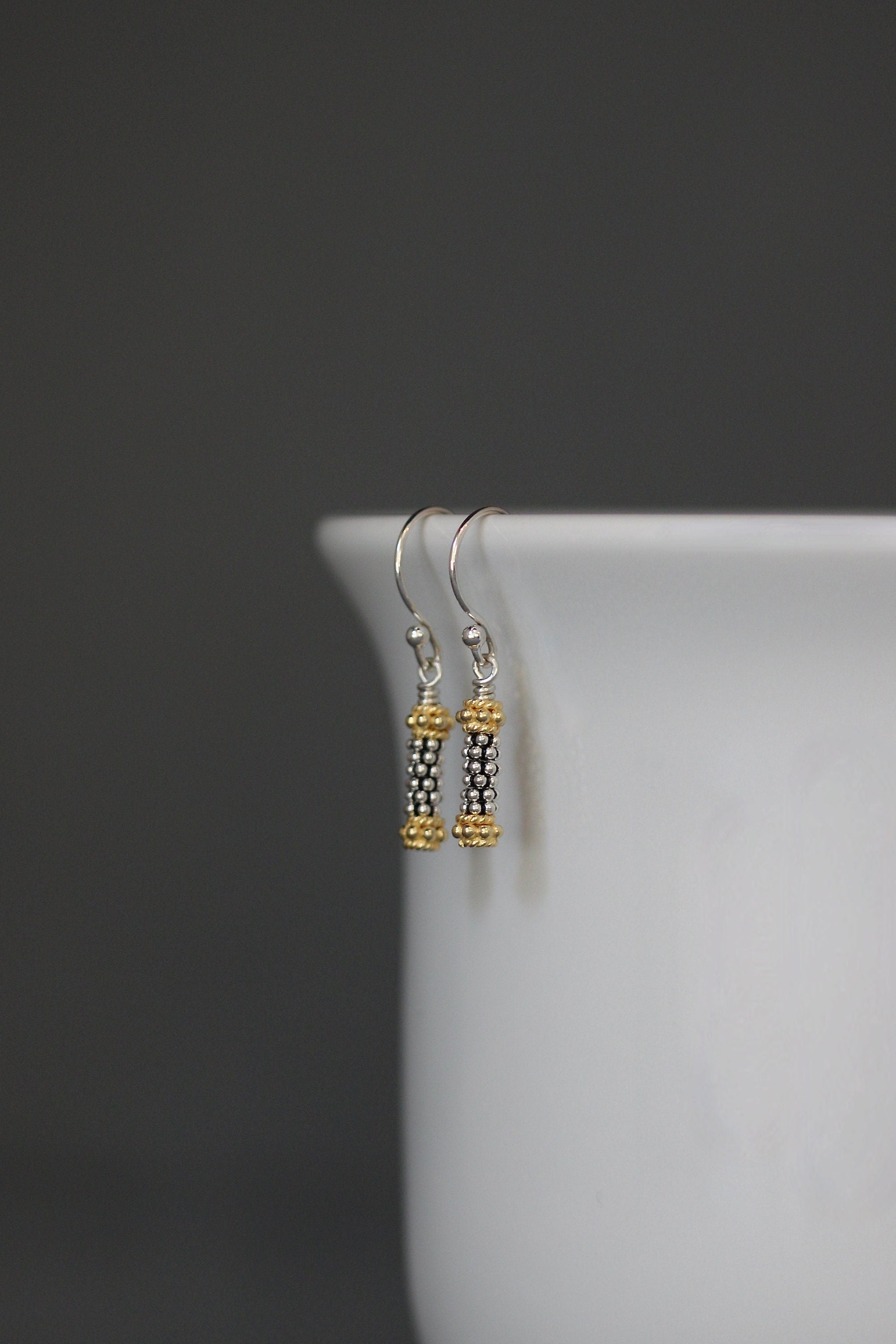 Mixed Metal Bali Sterling Silver and Gold Vermeil Bead Dangle Earrings