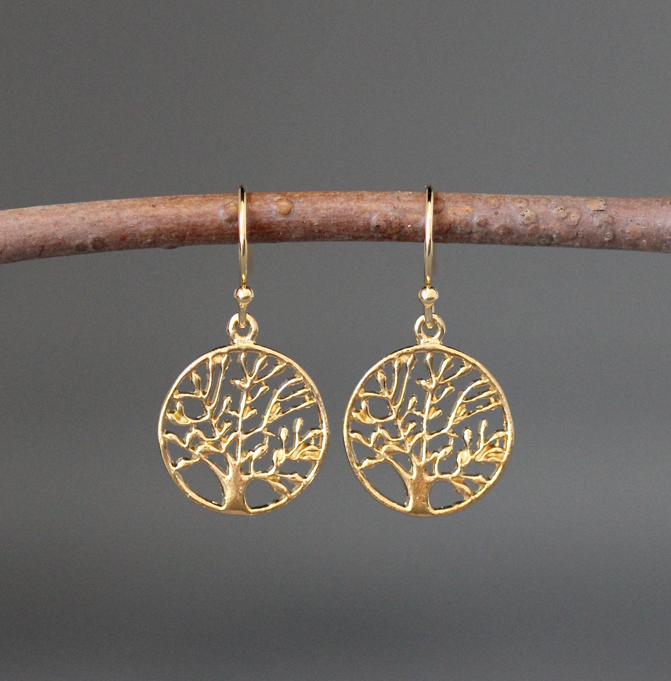 Gold Vermeil Tree of Life Charm Earrings I