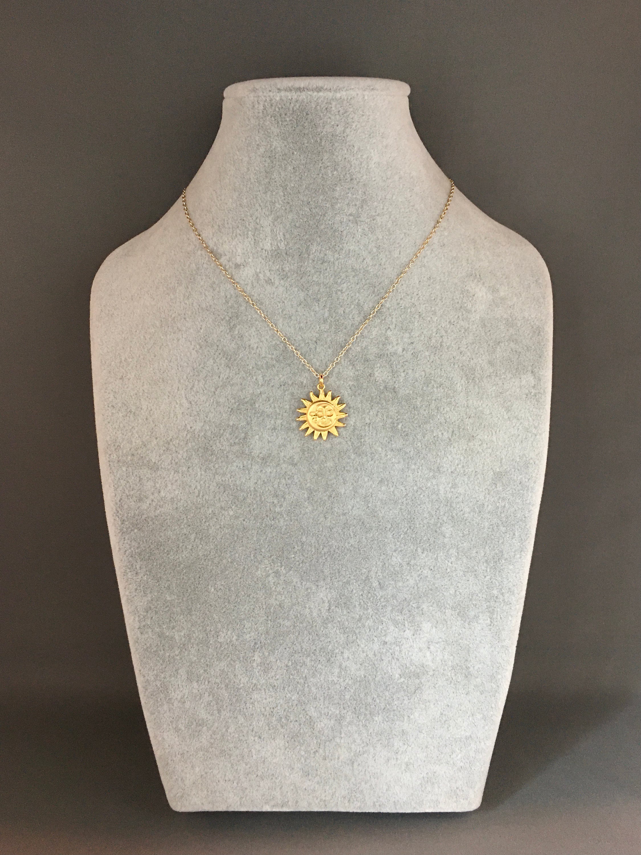 Matte Gold Vermeil Sun and Moon Charm Pendant Necklace