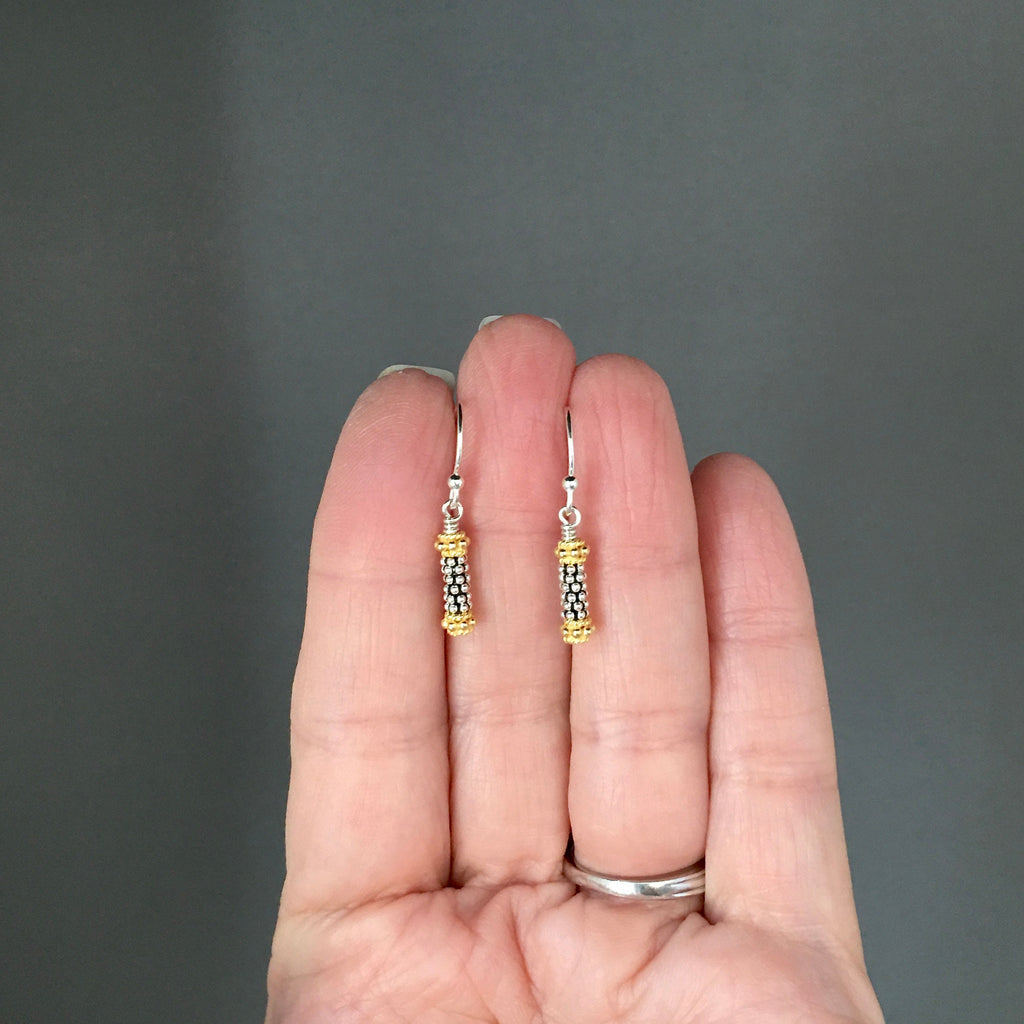 Mixed Metal Bali Sterling Silver and Gold Vermeil Bead Dangle Earrings