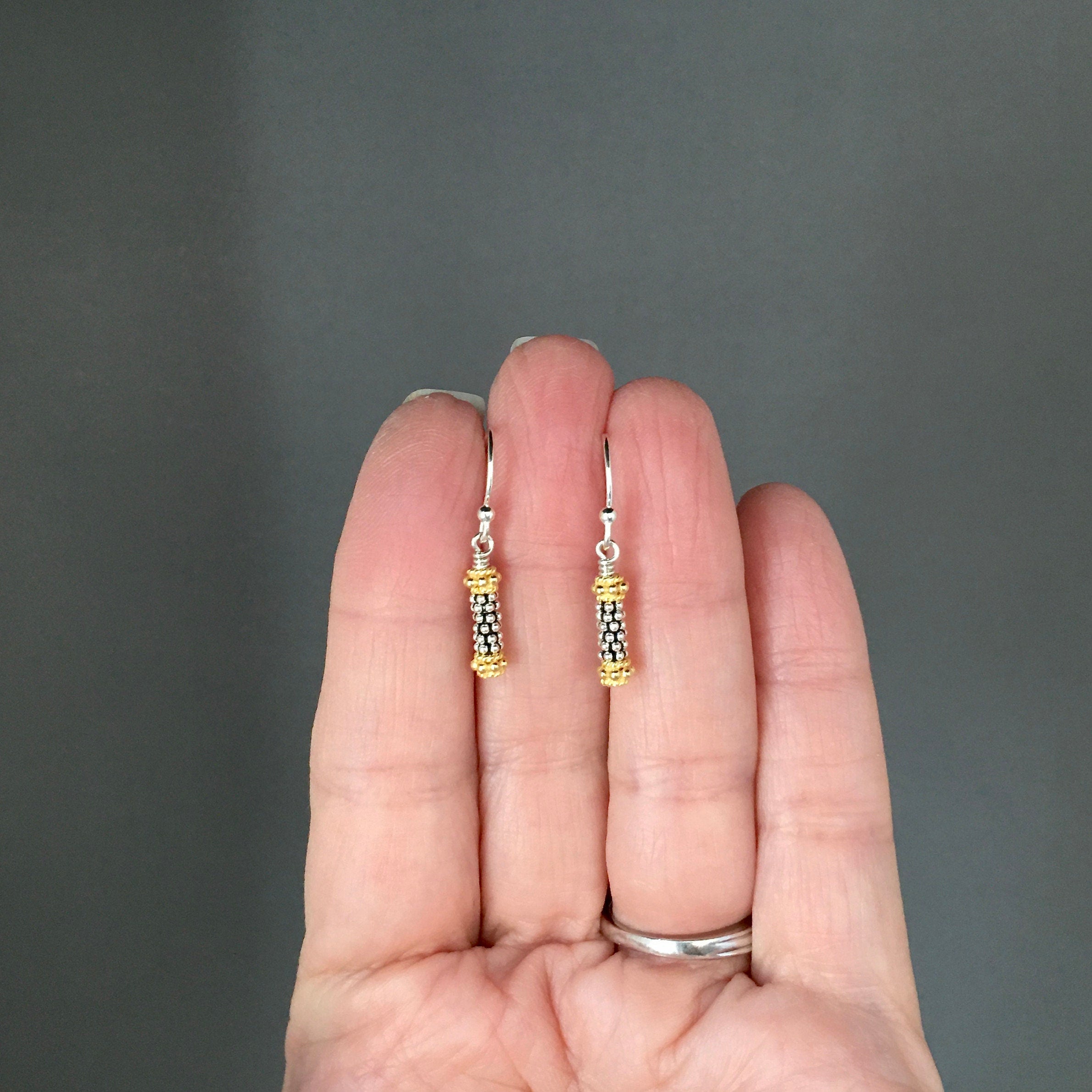 Mixed Metal Bali Sterling Silver and Gold Vermeil Bead Dangle Earrings