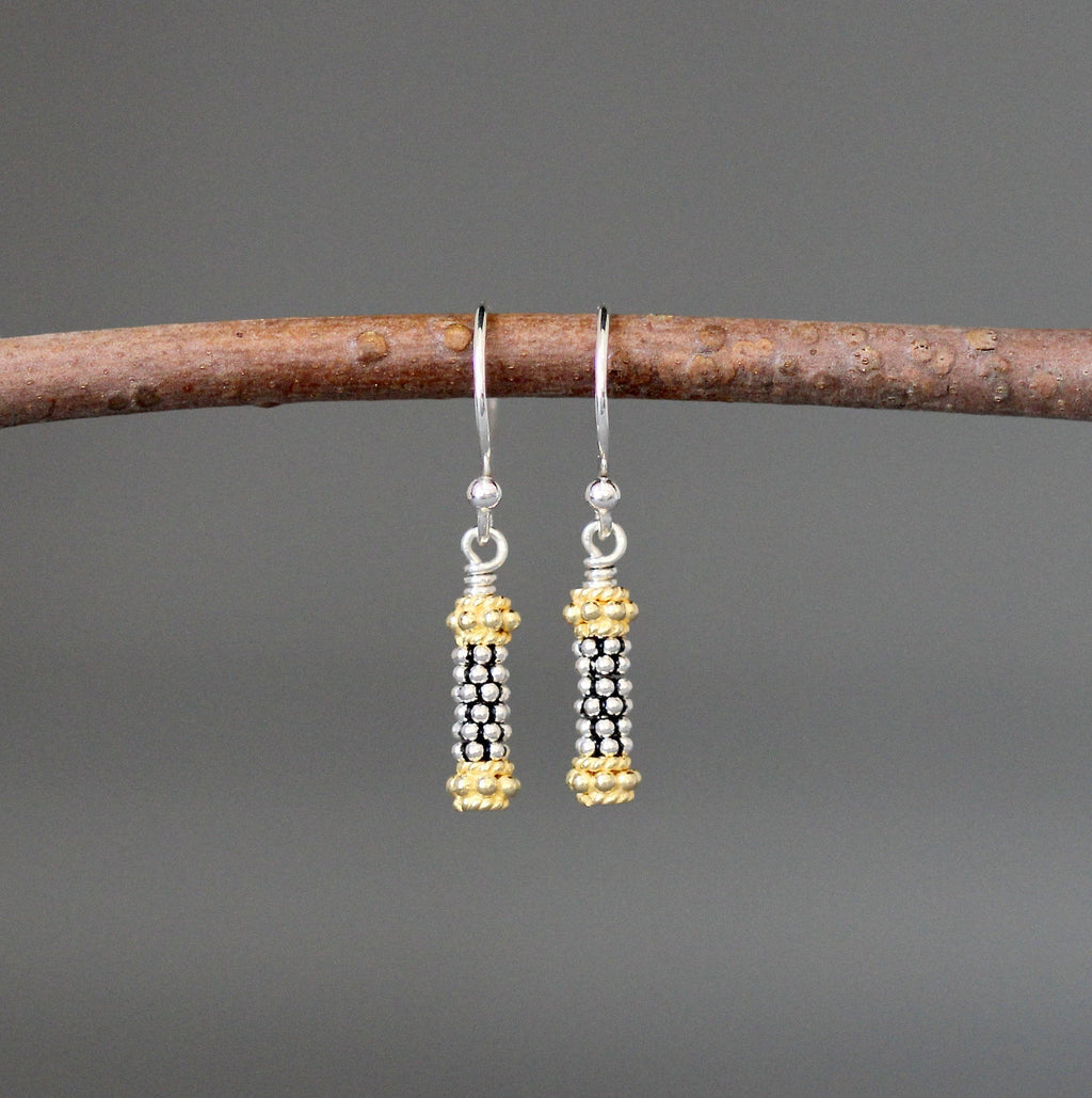 Mixed Metal Bali Sterling Silver and Gold Vermeil Bead Dangle Earrings