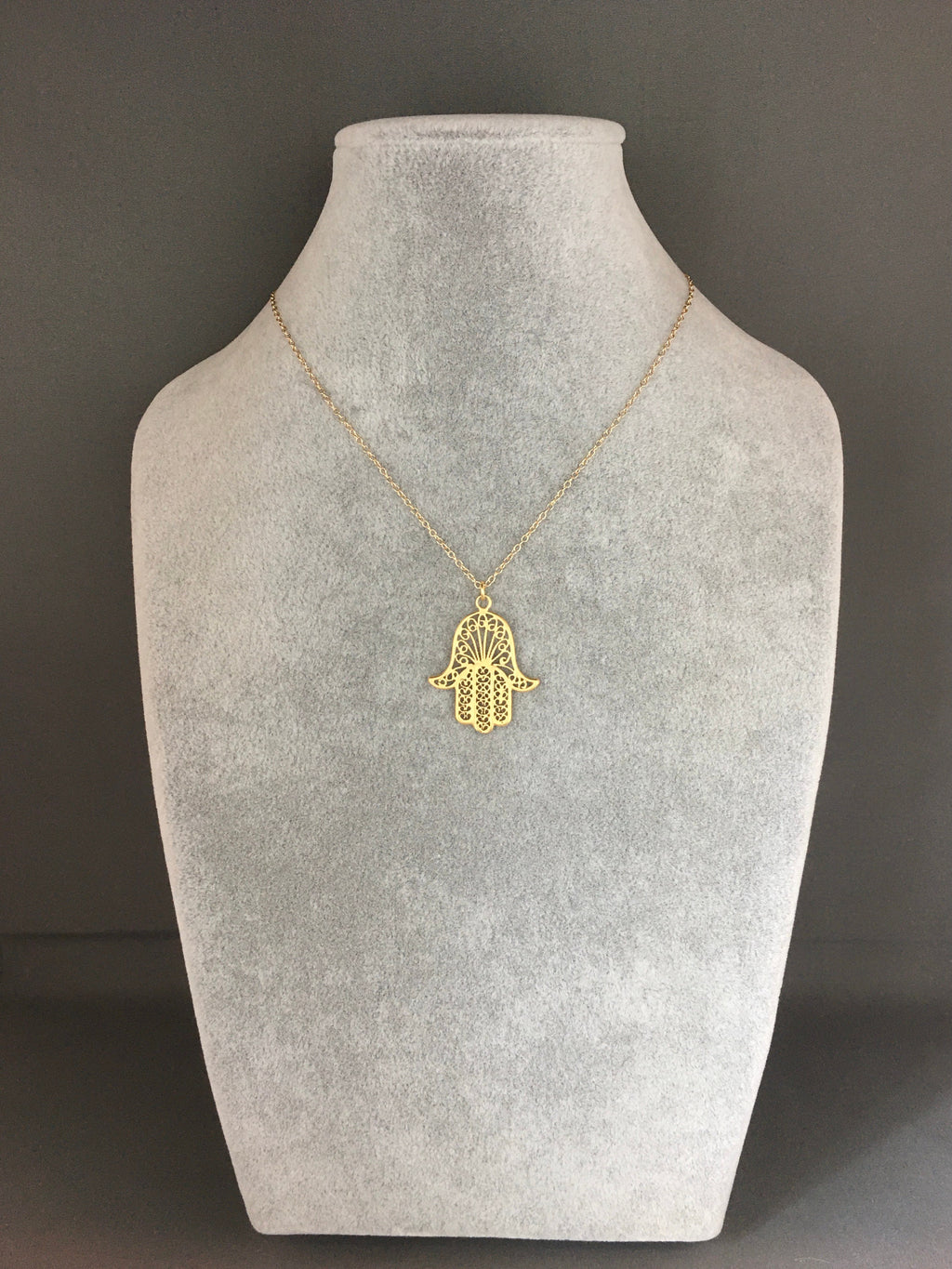 Large Gold Vermeil Hamsa Filigree Pendant Necklace on Gold Filled Chain