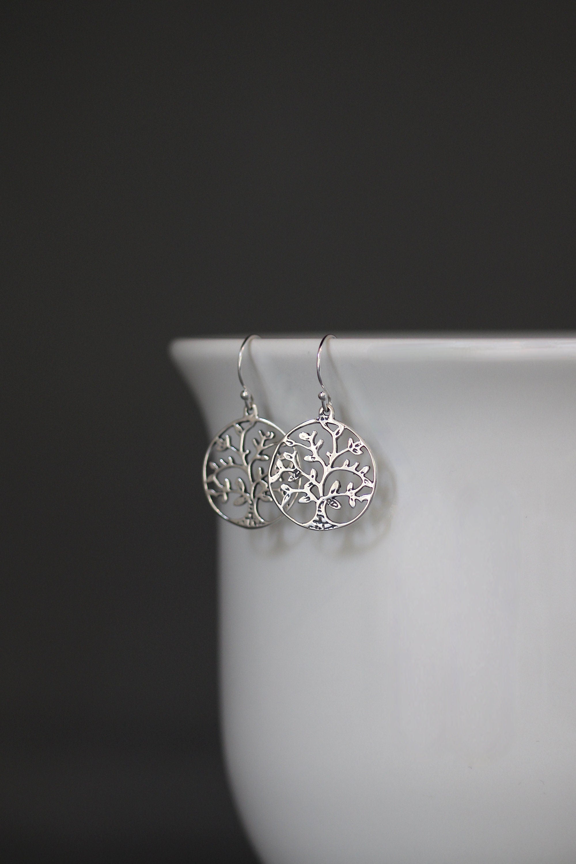 Sterling Silver Filigree Tree of Life Dangle Earrings