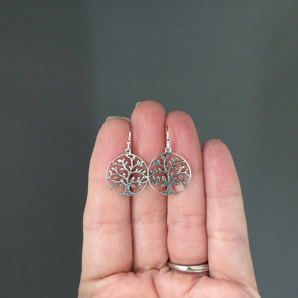 Sterling Silver Filigree Tree of Life Dangle Earrings