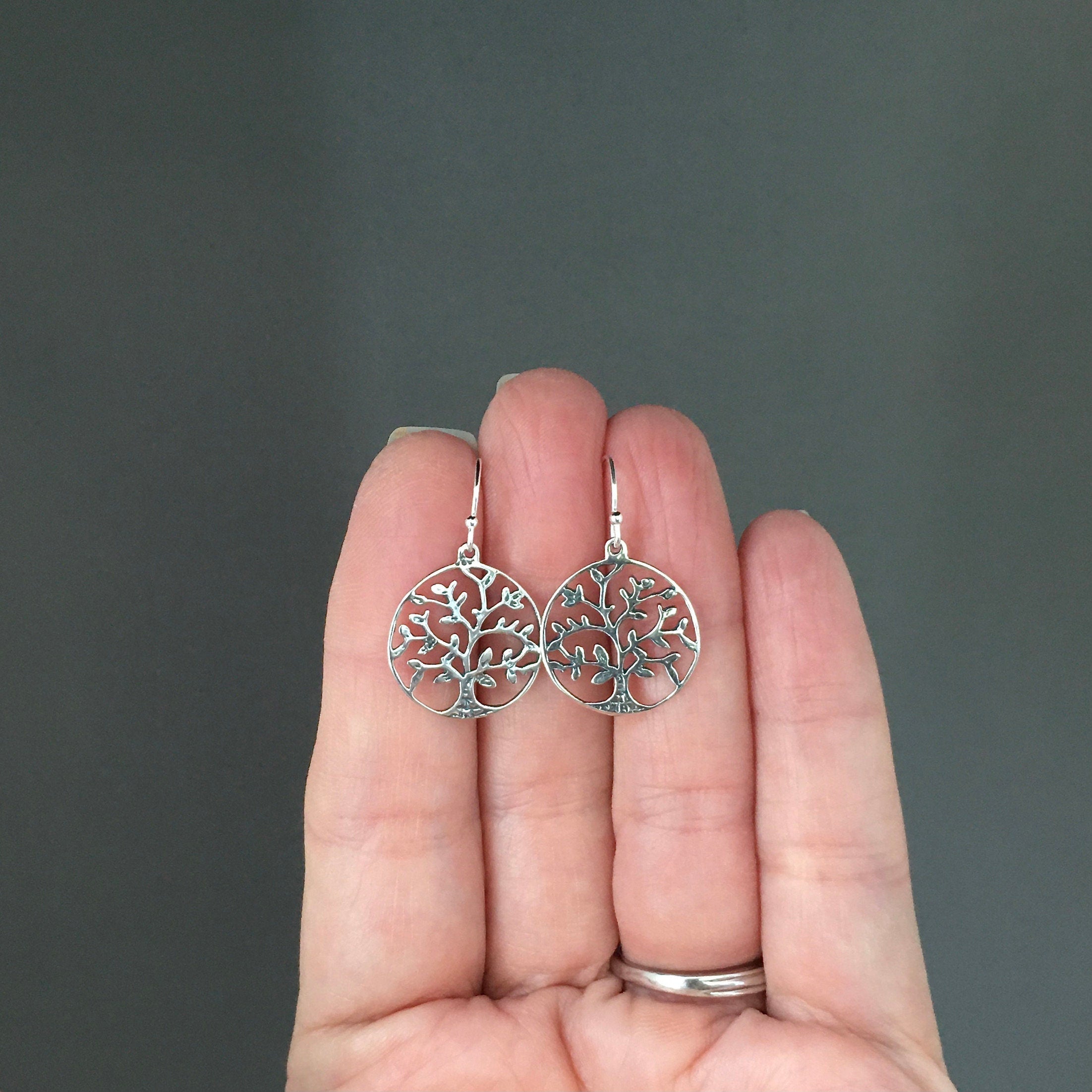 Sterling Silver Filigree Tree of Life Dangle Earrings