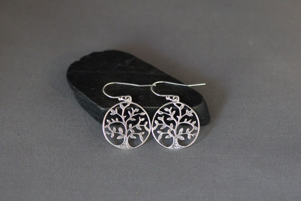 Sterling Silver Filigree Tree of Life Dangle Earrings