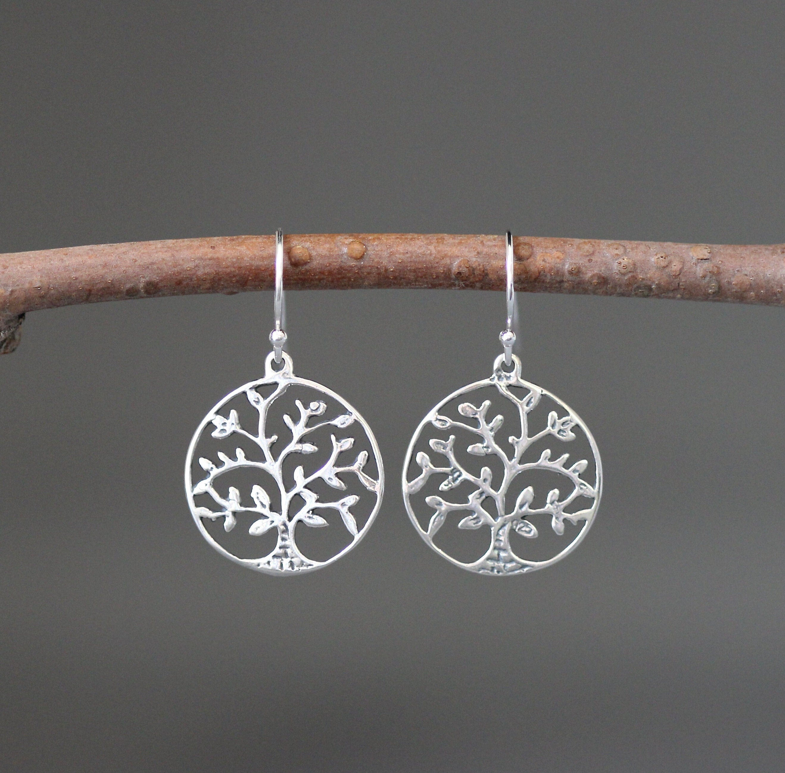 Sterling Silver Filigree Tree of Life Dangle Earrings