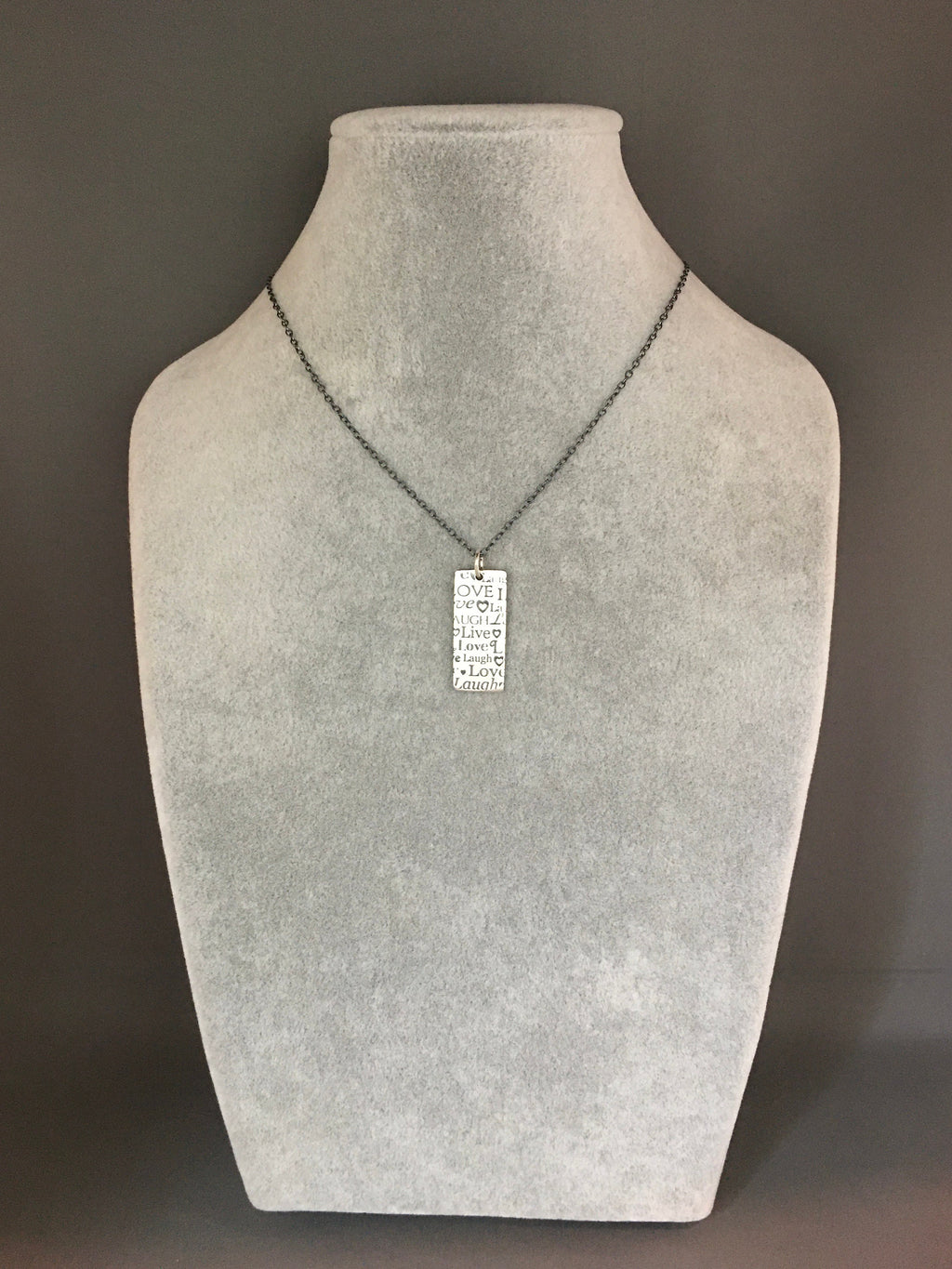 Live Love Laugh Stamped Sterling Silver Pendant Necklace on Blackened Chain