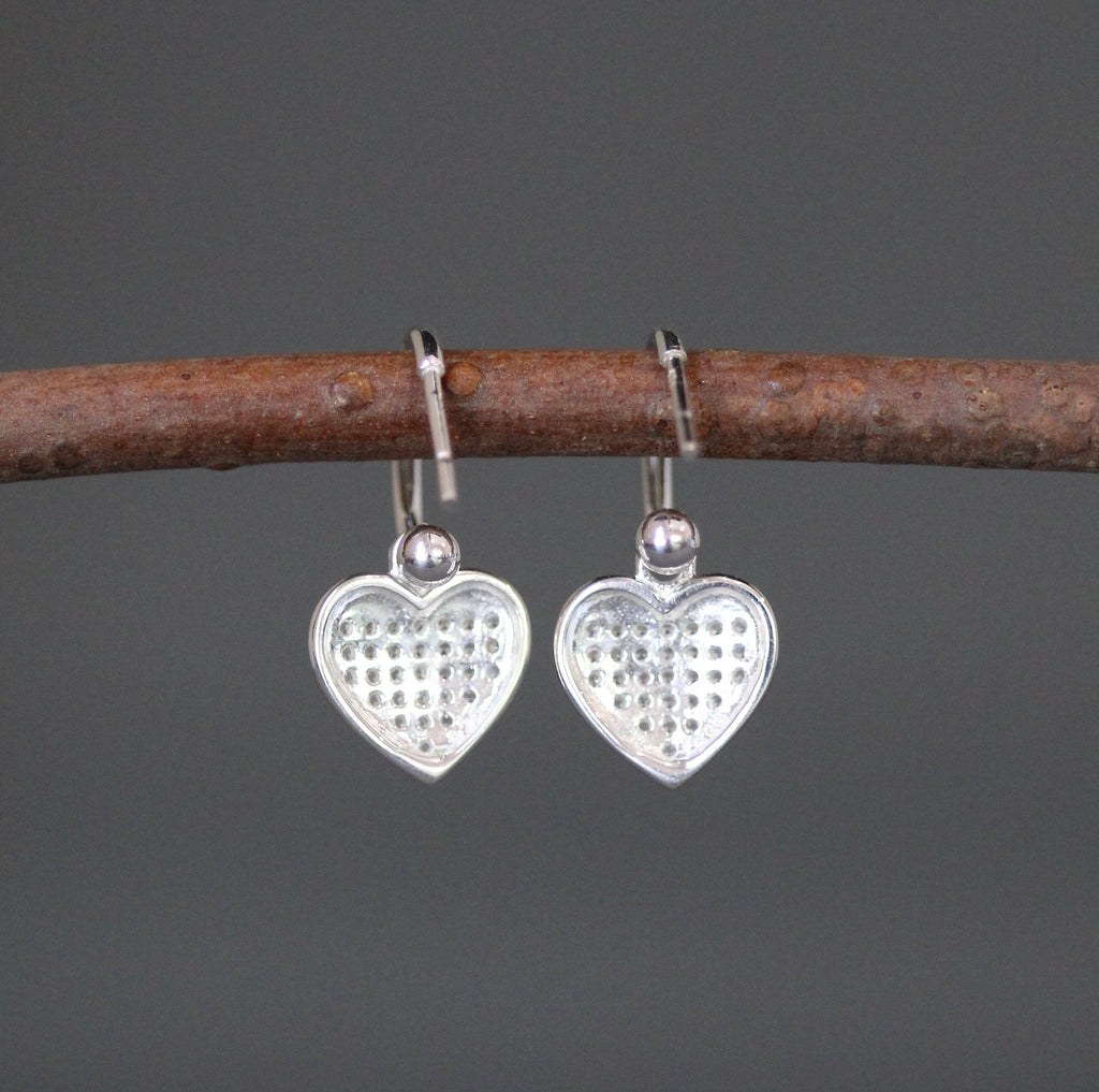 Cubic Zirconia Pave Heart Charm Earrings on Sterling Silver Post Hoops