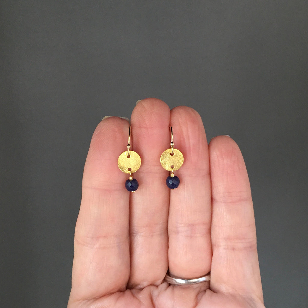 Blue Sapphire and Gold Vermeil Disc Link Necklace and Earring Set