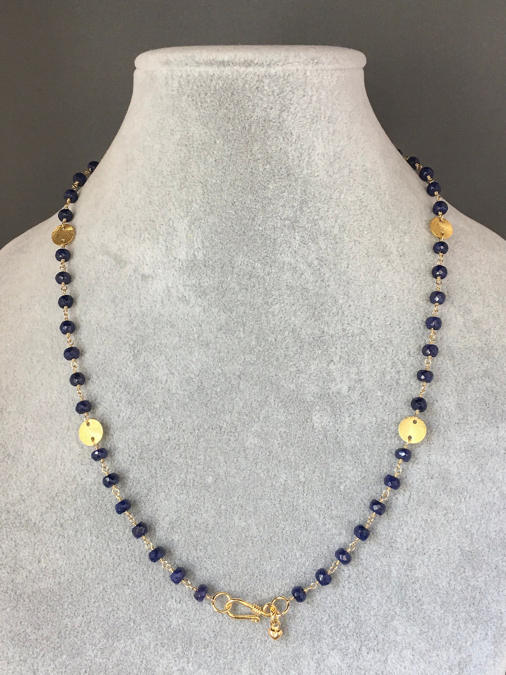 Blue Sapphire and Gold Vermeil Disc Link Necklace and Earring Set