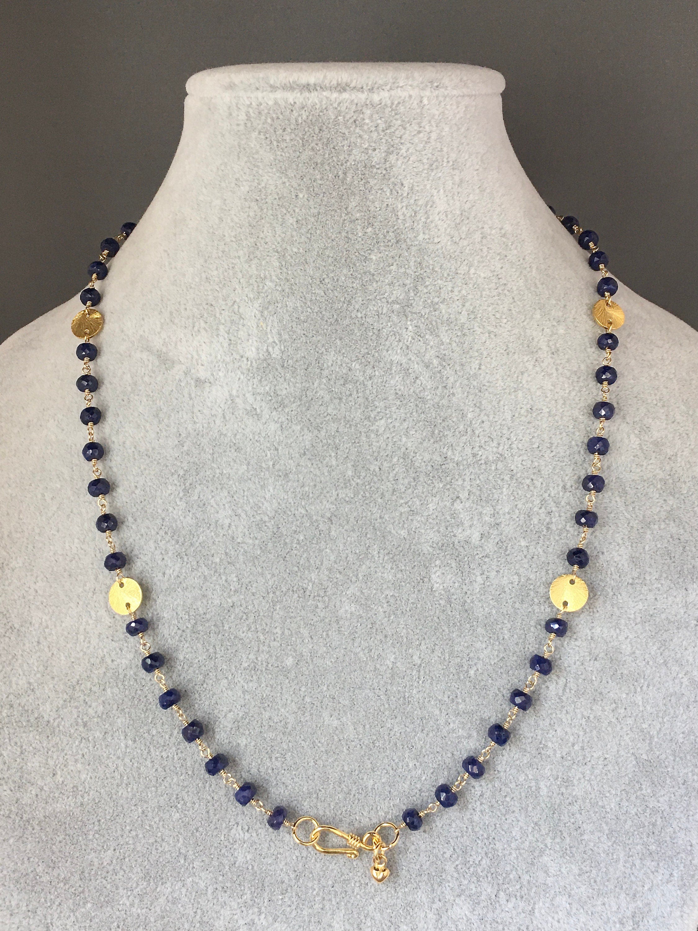 Blue Sapphire and Gold Vermeil Disc Link Necklace and Earring Set