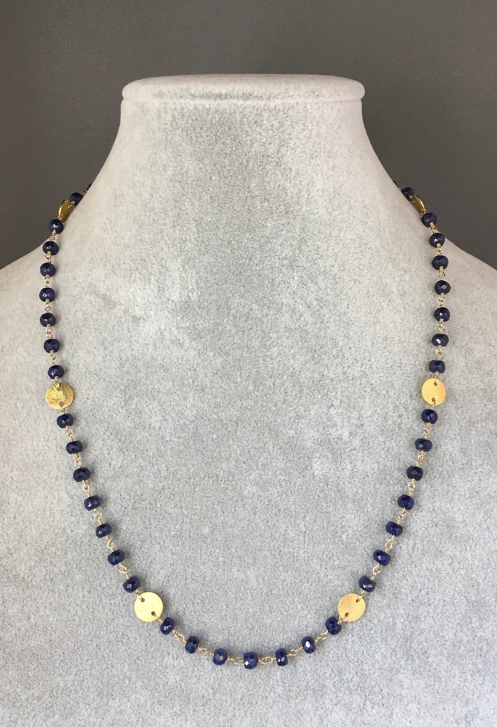 Blue Sapphire and Gold Vermeil Disc Link Necklace and Earring Set