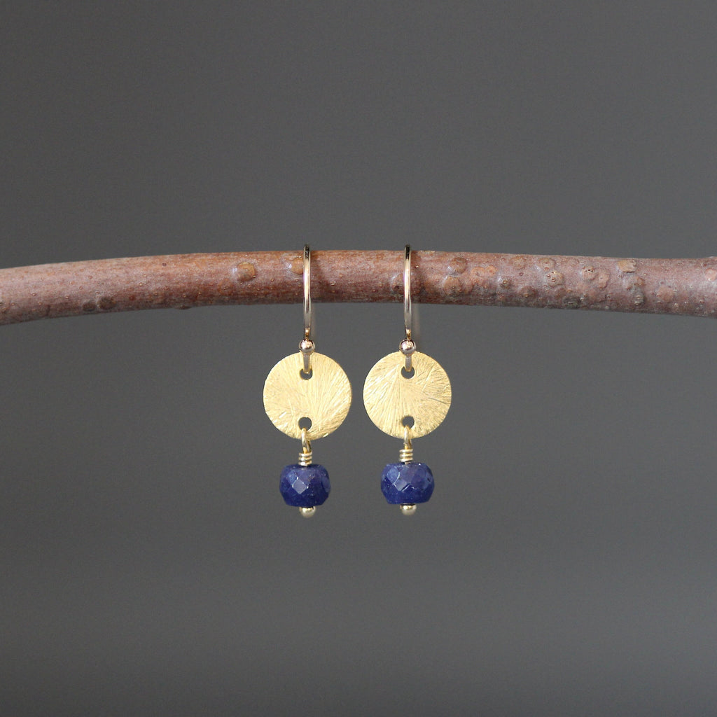 Blue Sapphire and Gold Vermeil Disc Link Necklace and Earring Set