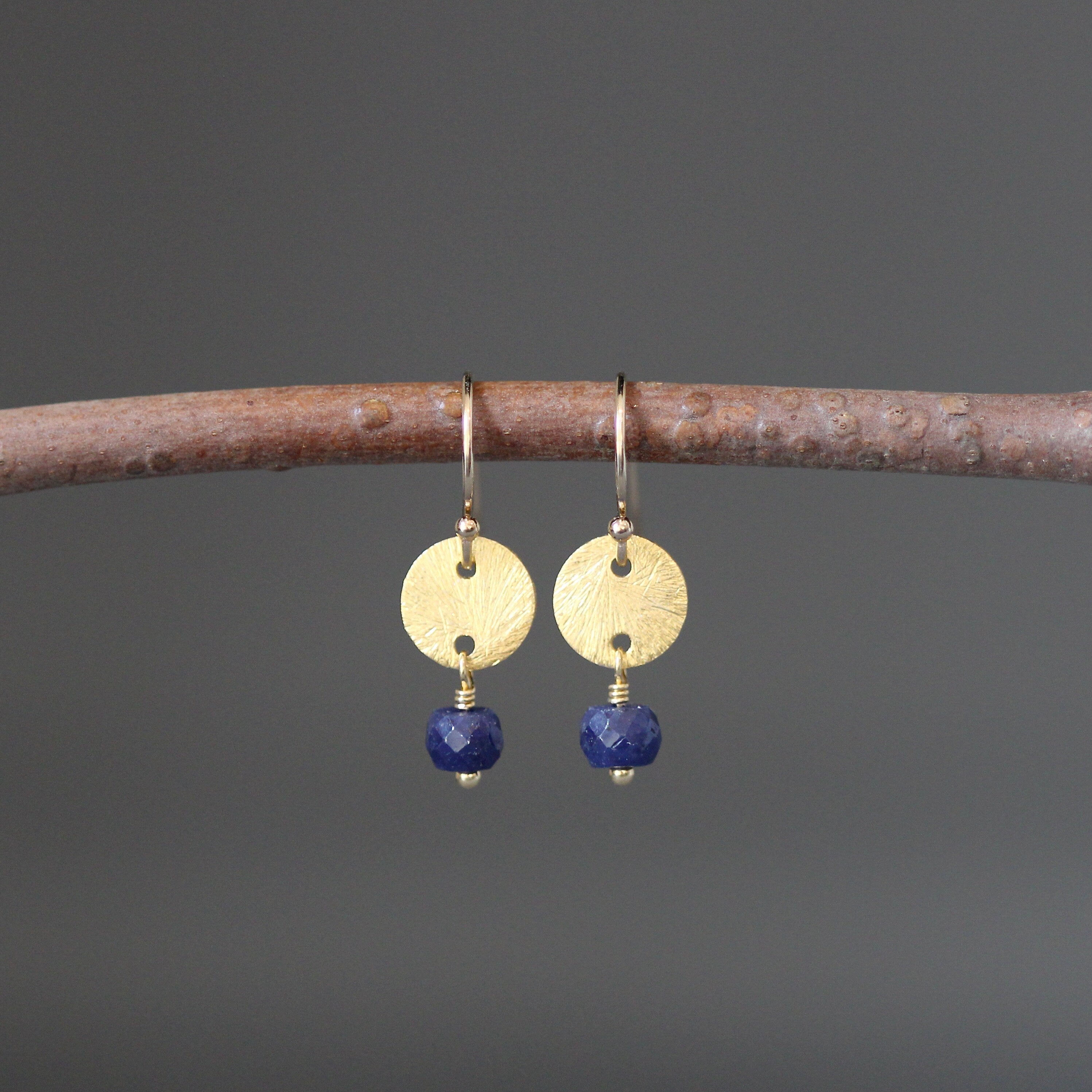 Blue Sapphire and Gold Vermeil Disc Link Necklace and Earring Set