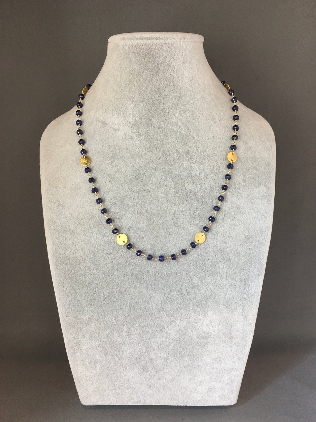 Blue Sapphire and Gold Vermeil Disc Link Necklace and Earring Set