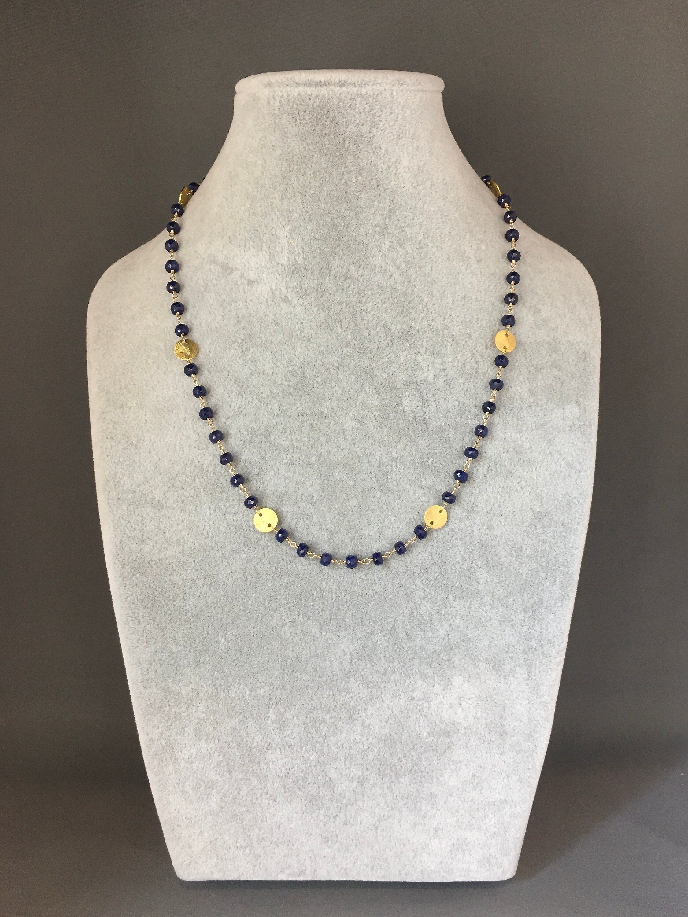 Blue Sapphire and Gold Vermeil Disc Link Necklace and Earring Set