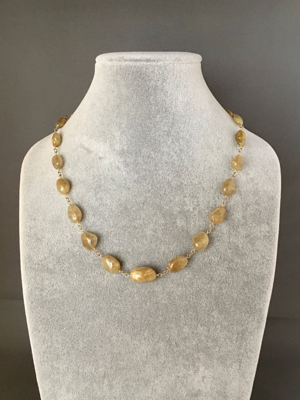 Gold Rutilated Quartz Nugget Necklace on a Gold Filled Chain