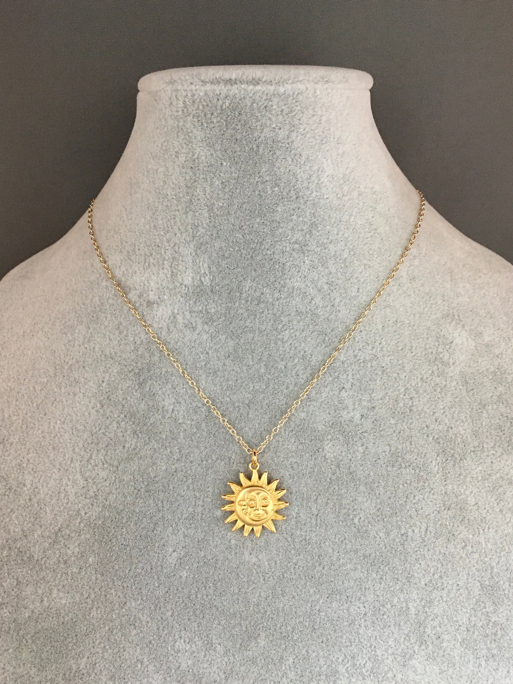 Matte Gold Vermeil Sun and Moon Charm Pendant Necklace