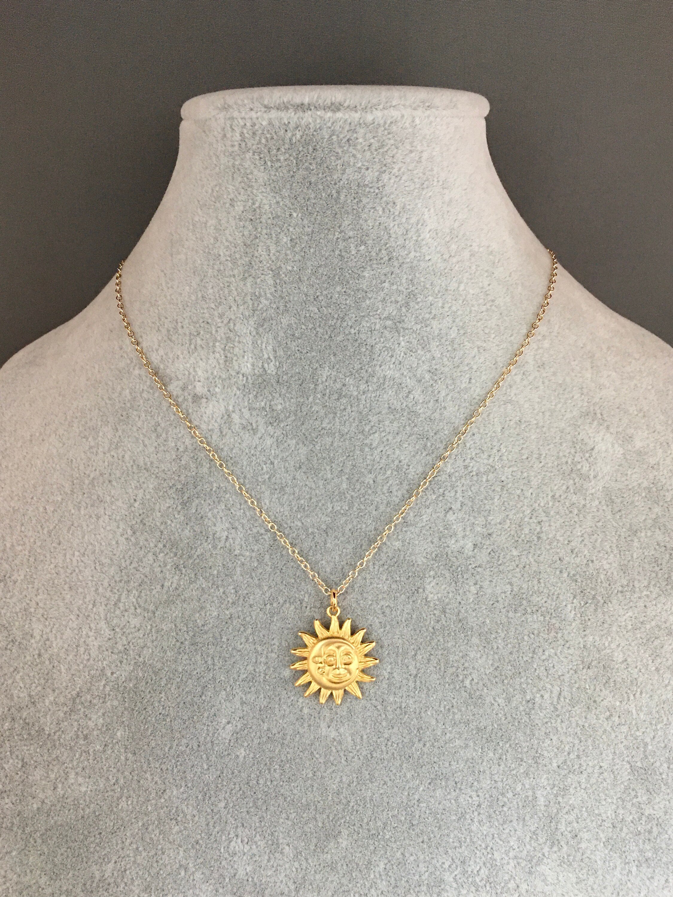Matte Gold Vermeil Sun and Moon Charm Pendant Necklace