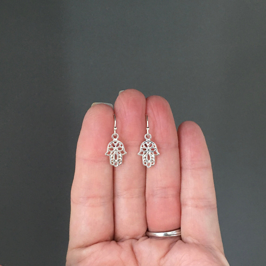 Small Bali Silver Filigree Hamsa Hand Dangle Earrings