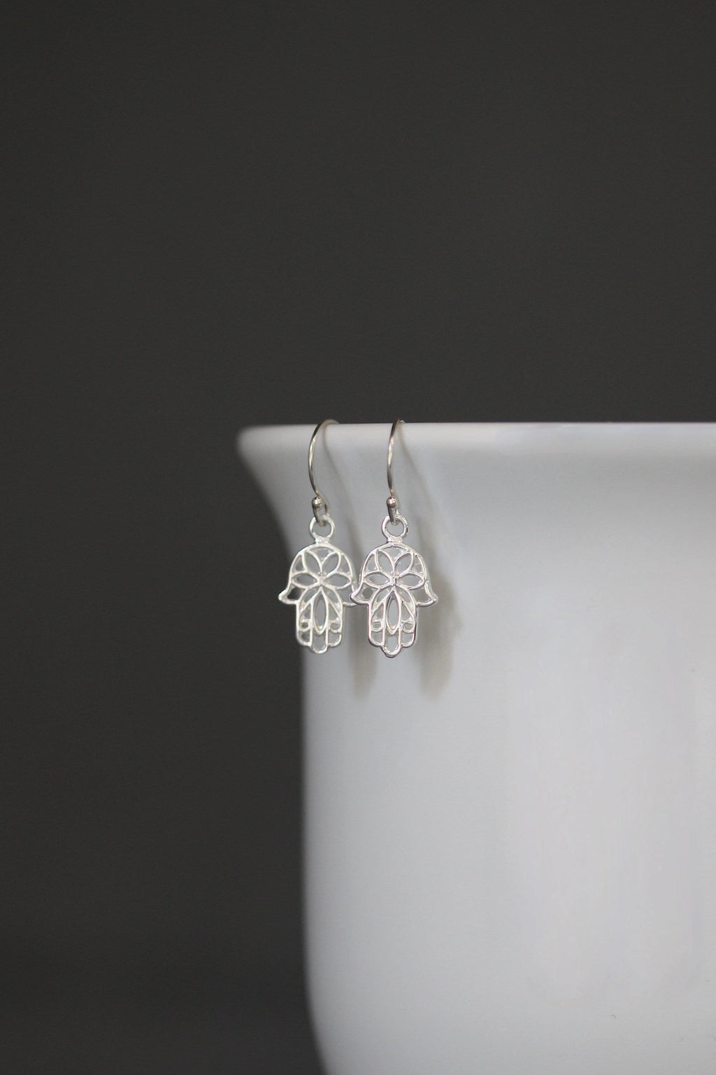 Small Bali Silver Filigree Hamsa Hand Dangle Earrings