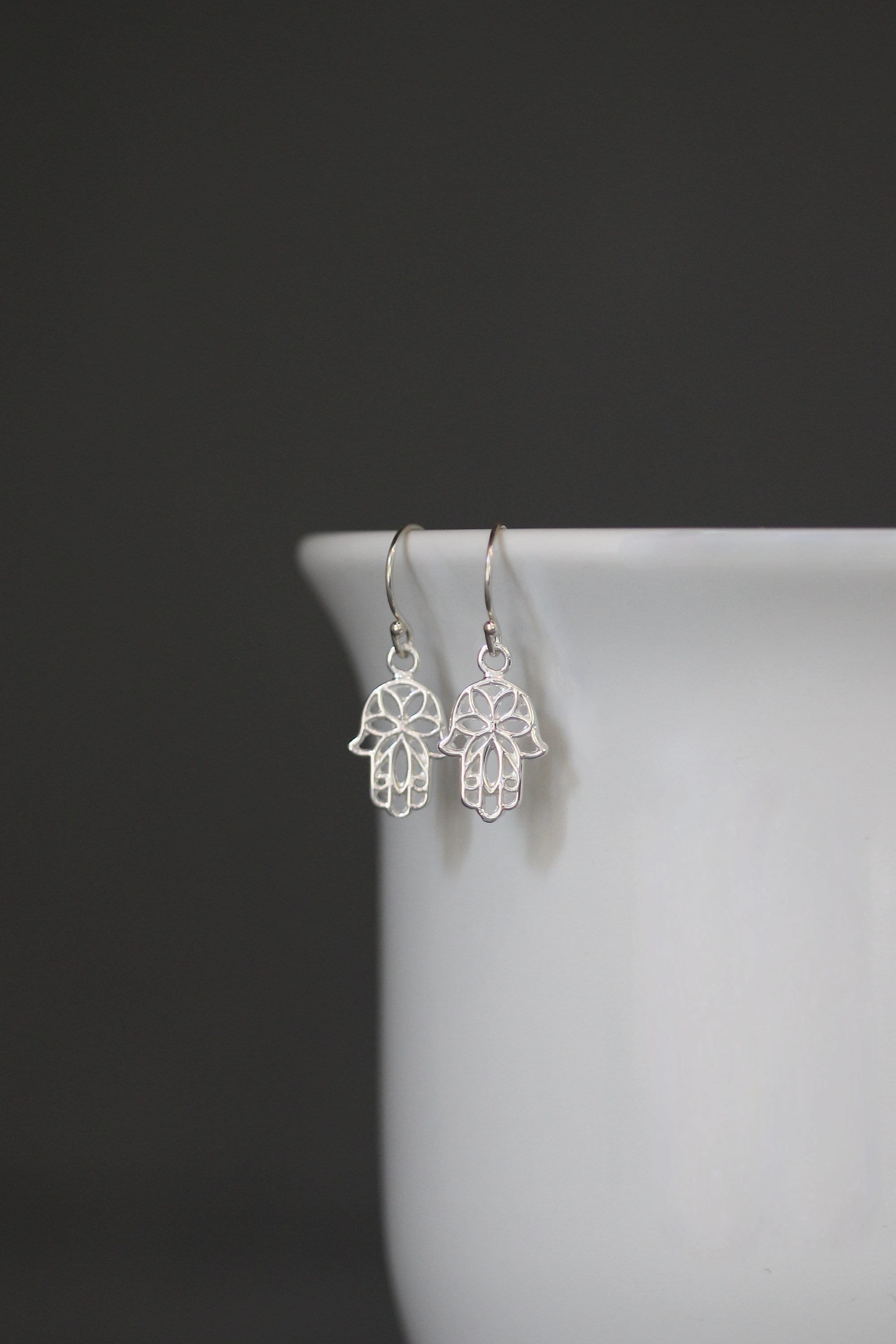 Small Bali Silver Filigree Hamsa Hand Dangle Earrings