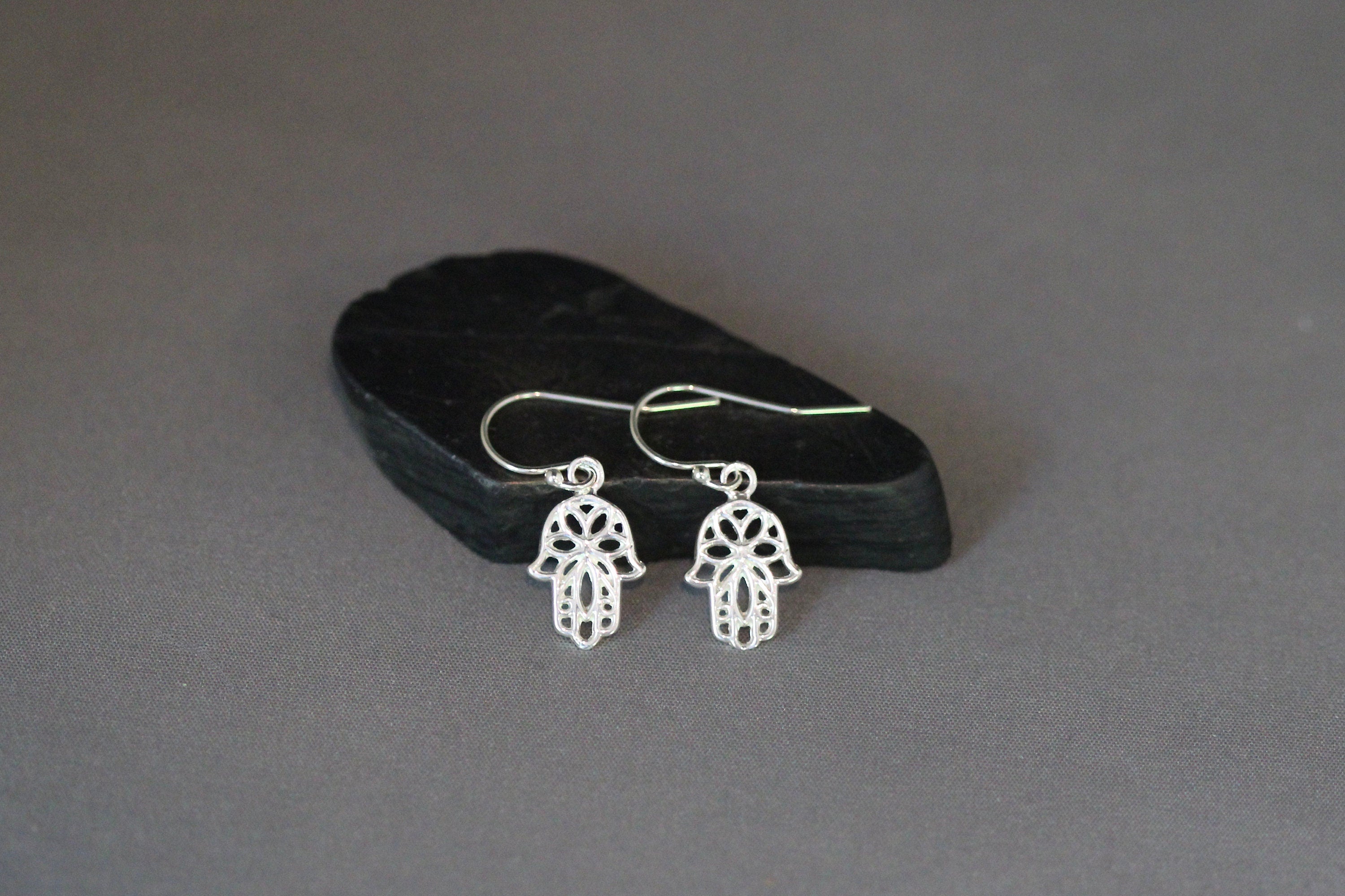 Small Bali Silver Filigree Hamsa Hand Dangle Earrings