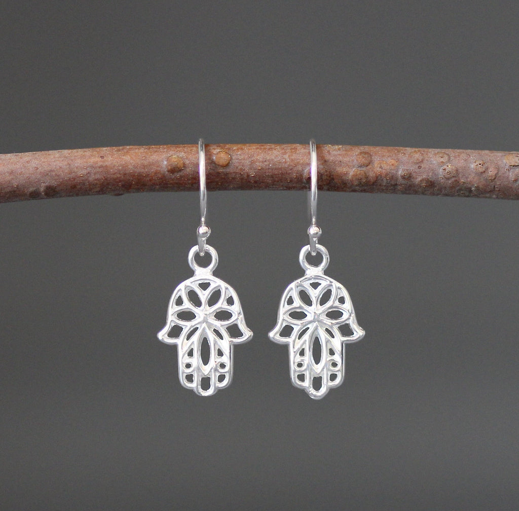 Small Bali Silver Filigree Hamsa Hand Dangle Earrings