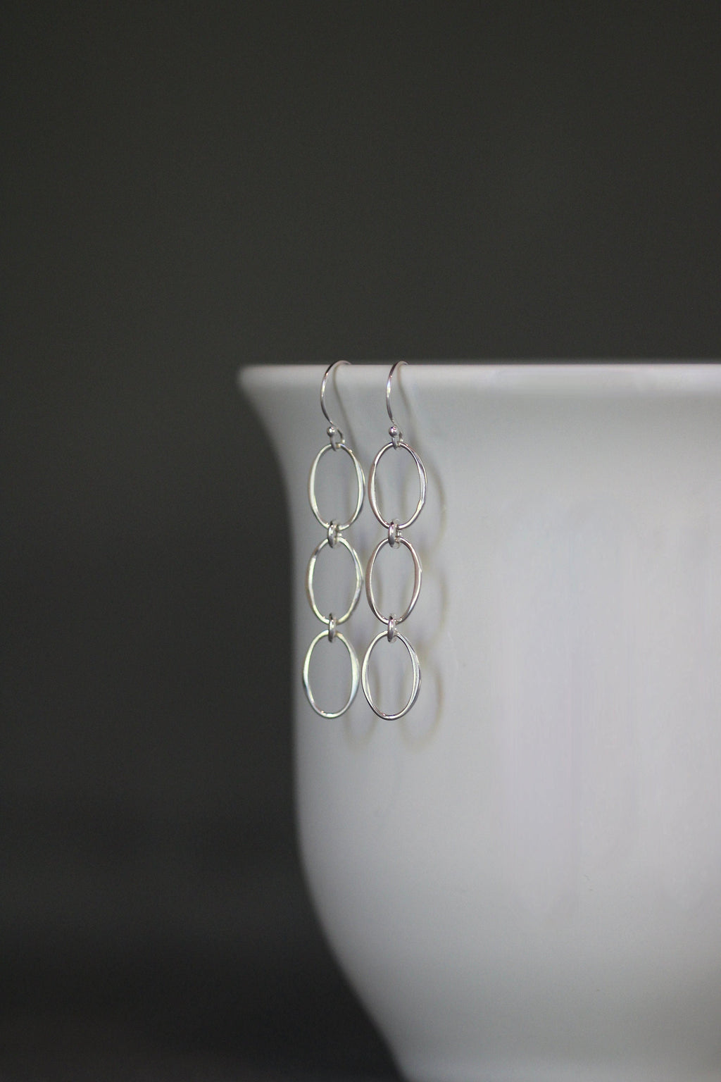 Triple-Link Sterling Silver Oval Ring Dangle Earrings