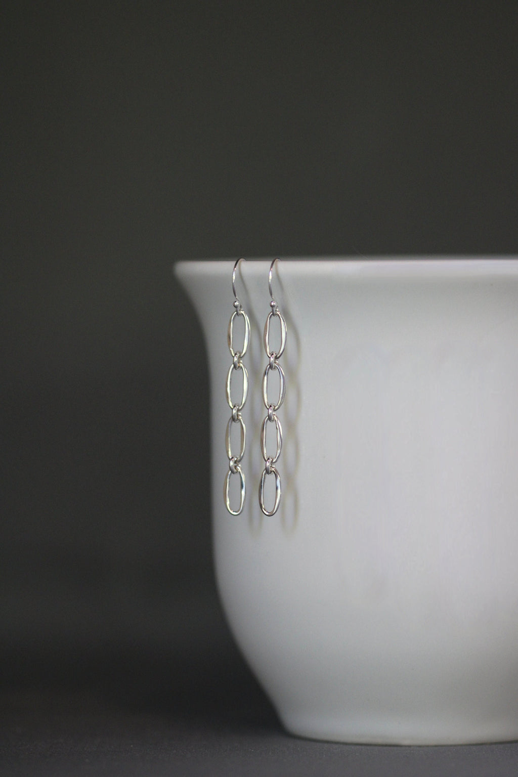 Four Linked Sterling Silver Oval Ring Drop Earrings