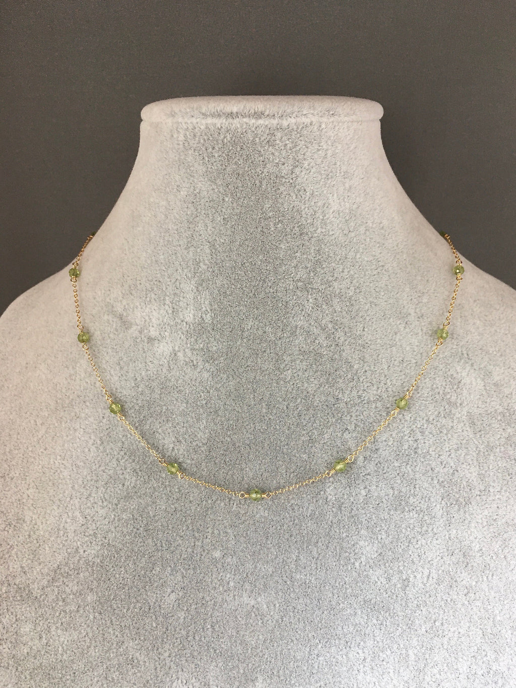 Peridot Round Stone Necklace on a Fine Gold Chain