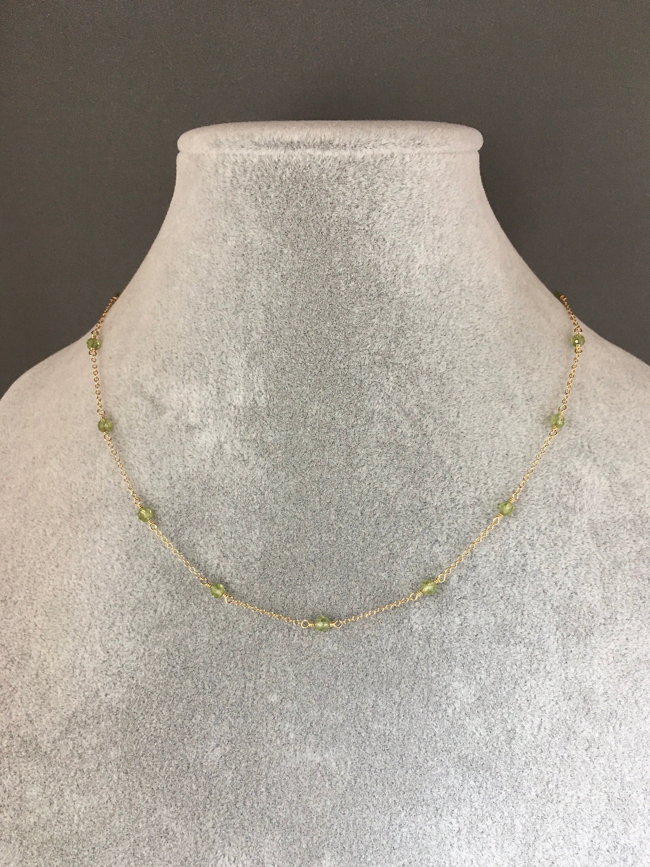 Peridot Round Stone Necklace on a Fine Gold Chain