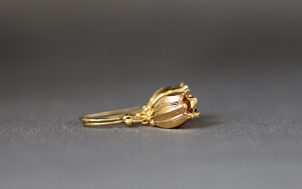 Gold Vermeil Rosebud Flower Charm Dangle Earrings