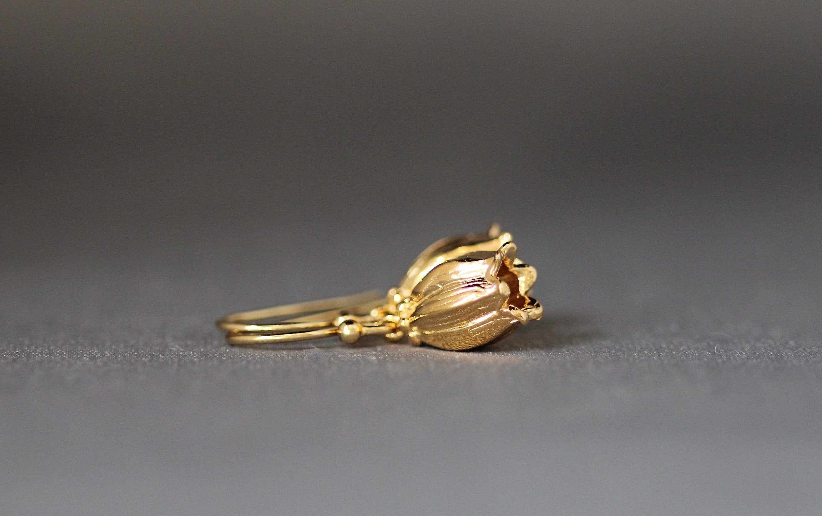 Gold Vermeil Rosebud Flower Charm Dangle Earrings