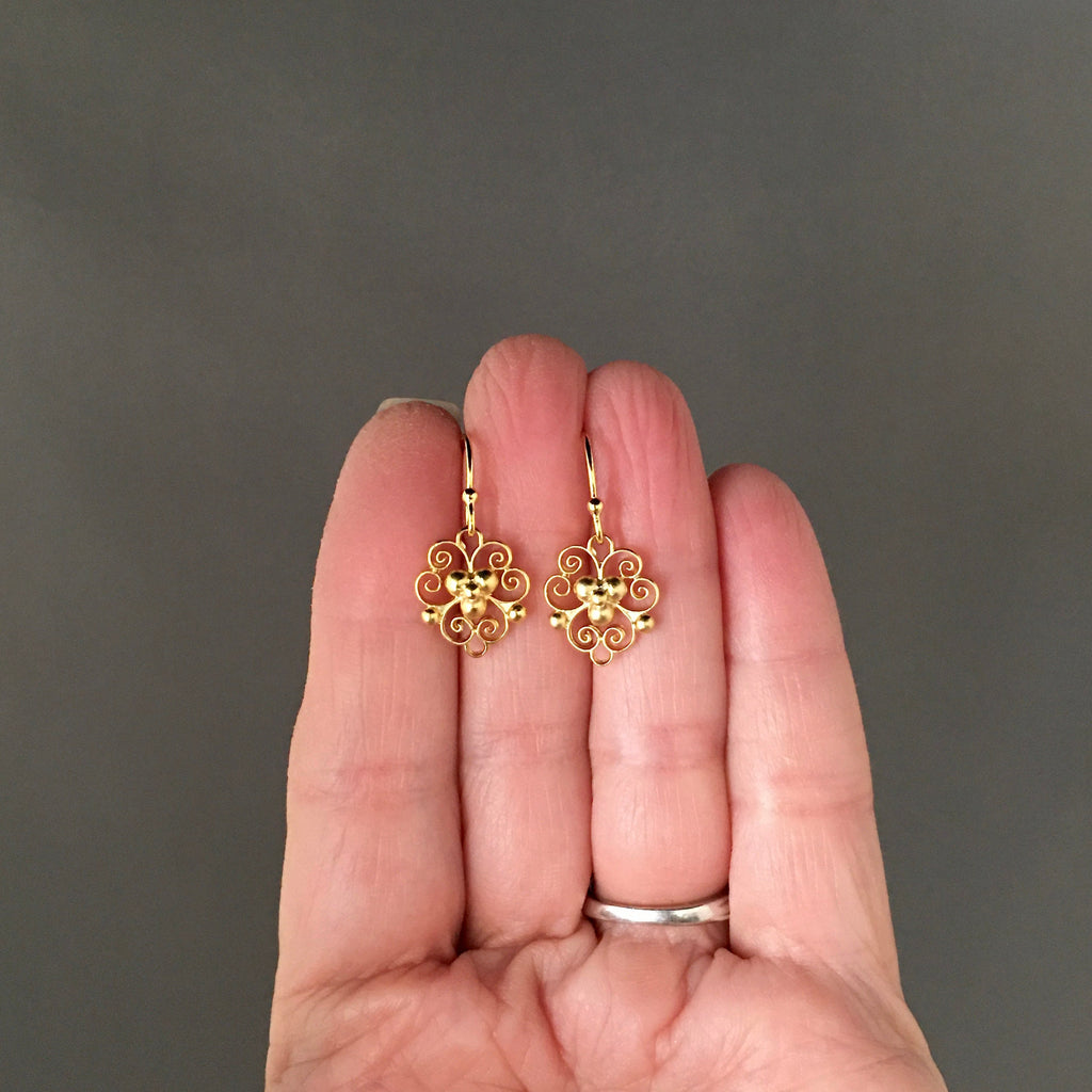Gold Vermeil Filigree Charm Dangle Earrings