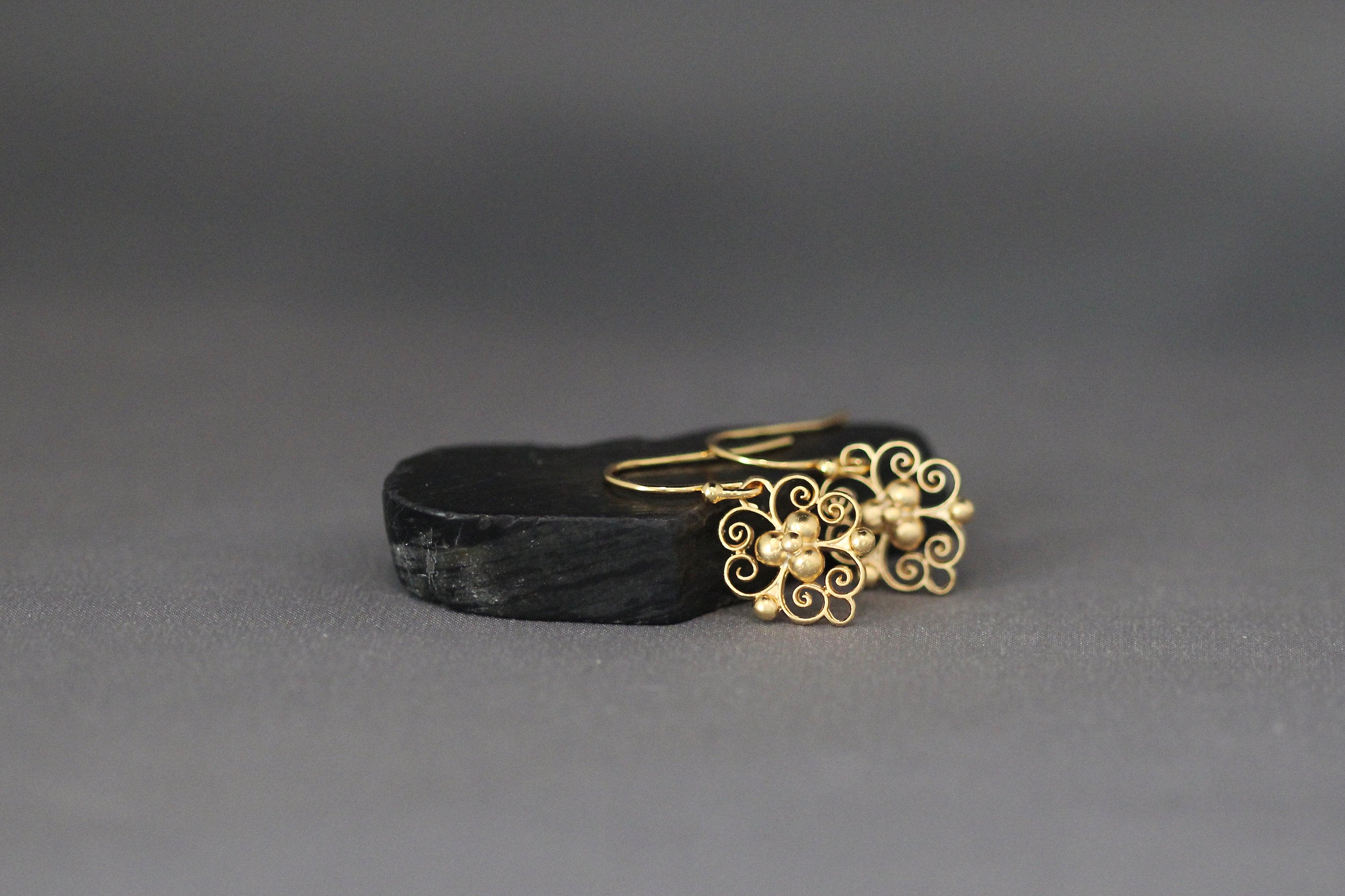 Gold Vermeil Filigree Charm Dangle Earrings