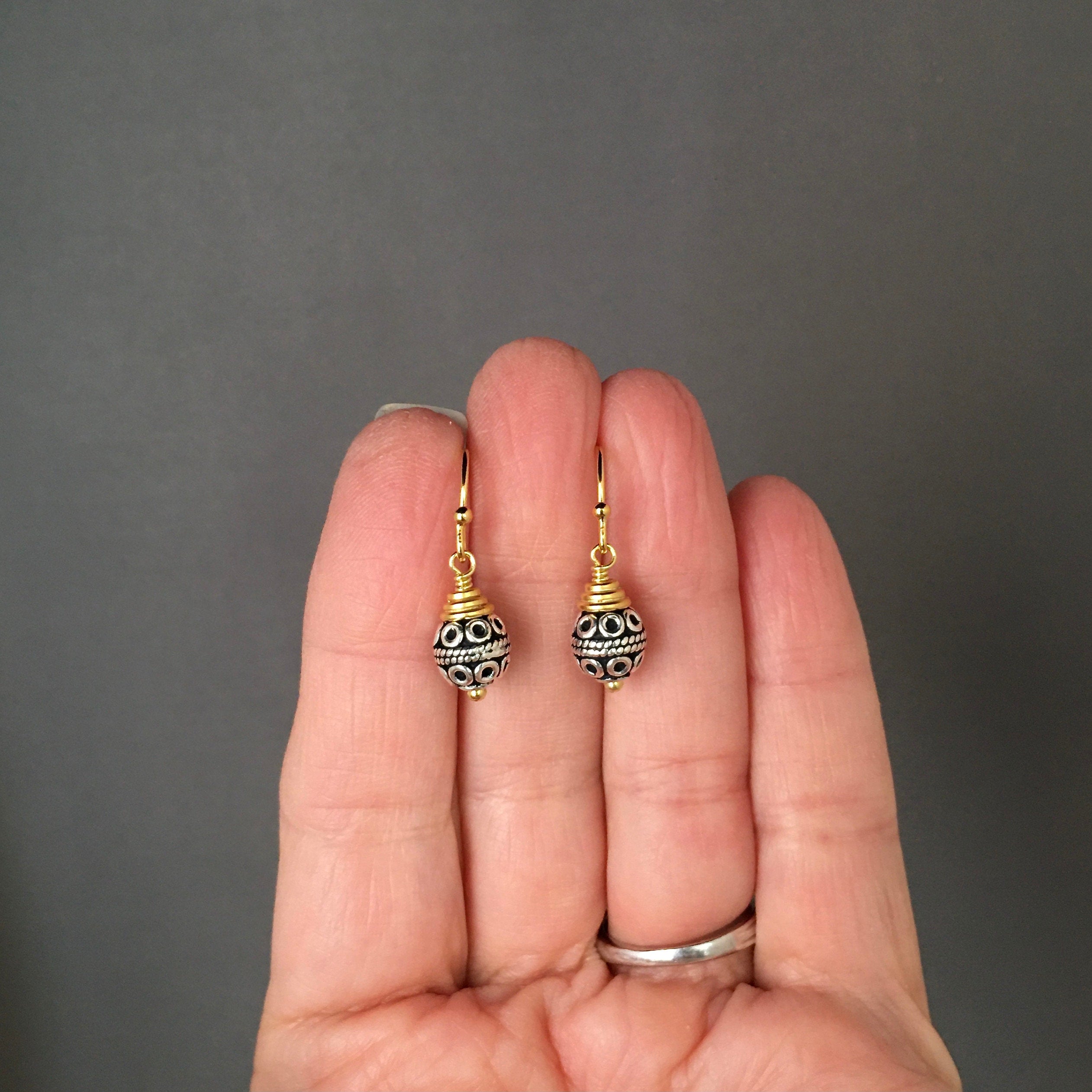 Bali Sterling Silver Bead Earrings with Gold Vermeil Caps and Earwires