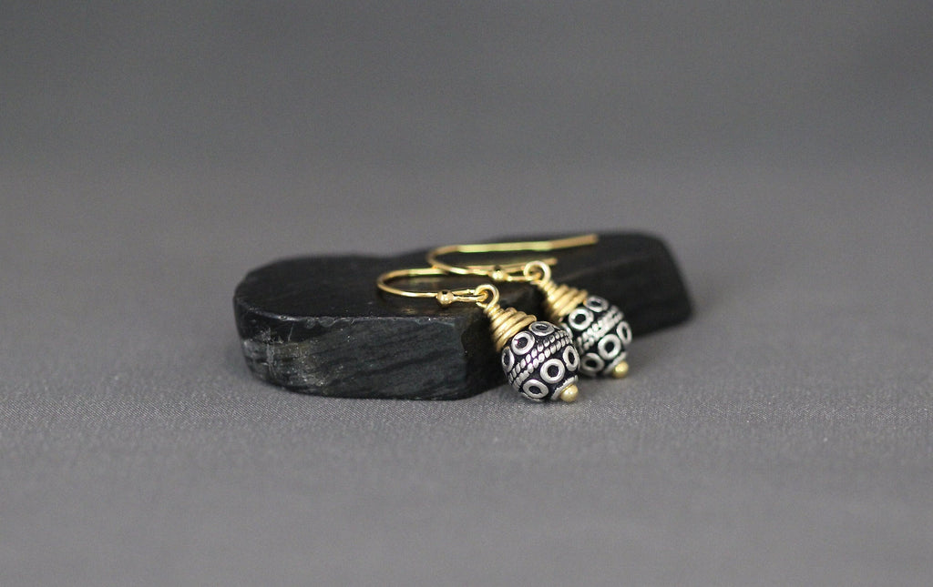 Bali Sterling Silver Bead Earrings with Gold Vermeil Caps and Earwires