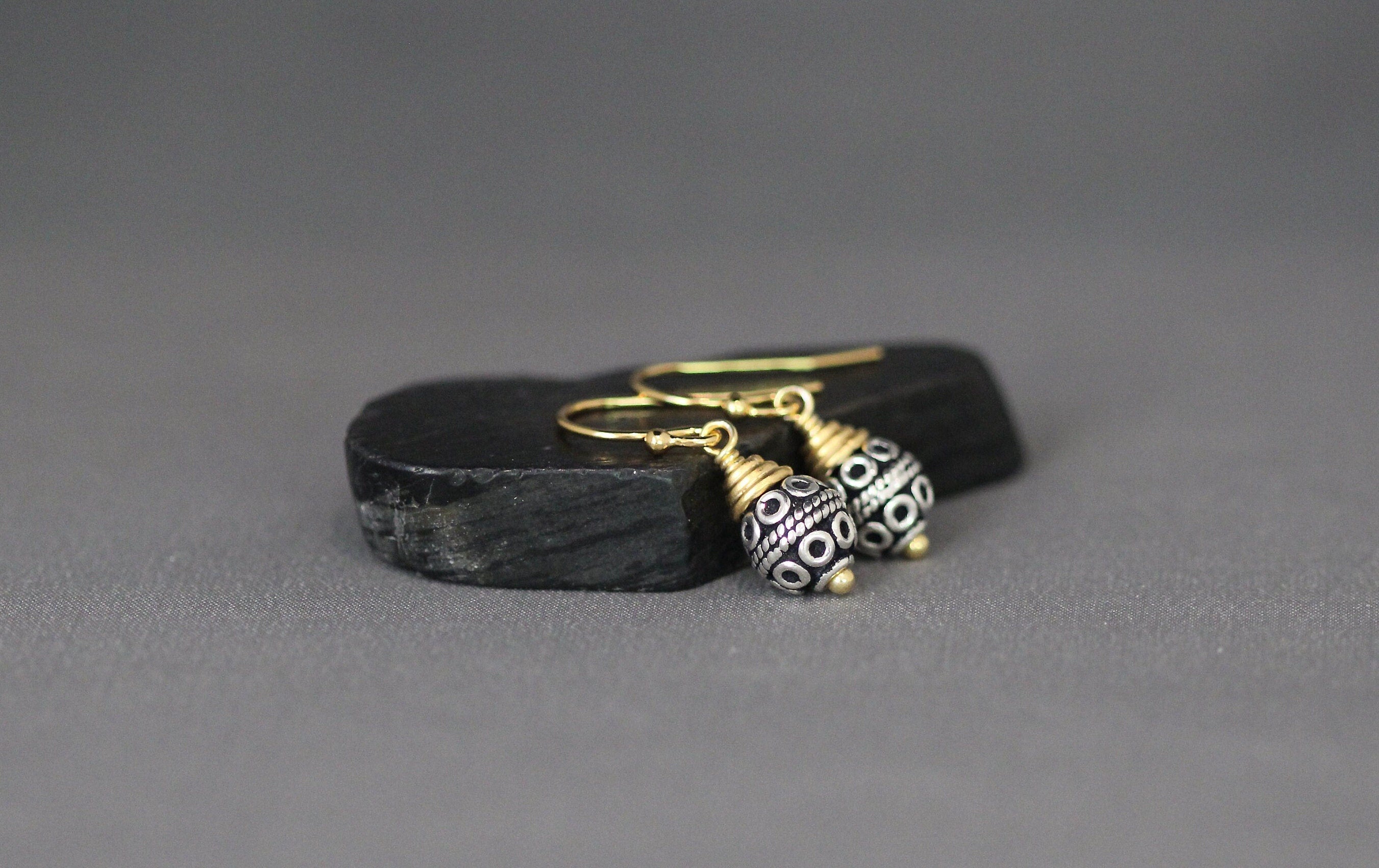 Bali Sterling Silver Bead Earrings with Gold Vermeil Caps and Earwires