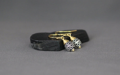 Bali Sterling Silver Bead Earrings with Gold Vermeil Caps and Earwires