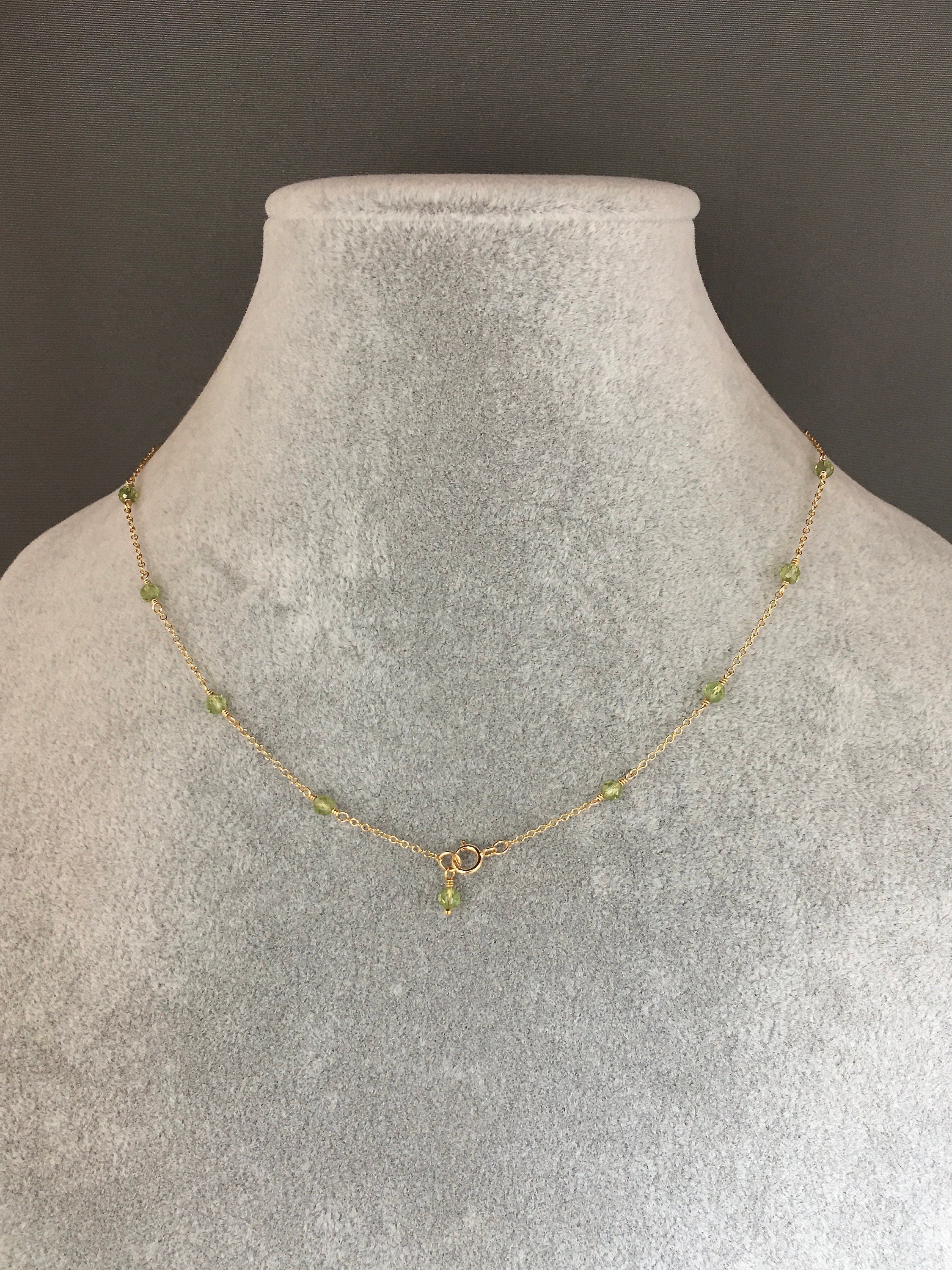 Peridot Round Stone Necklace on a Fine Gold Chain