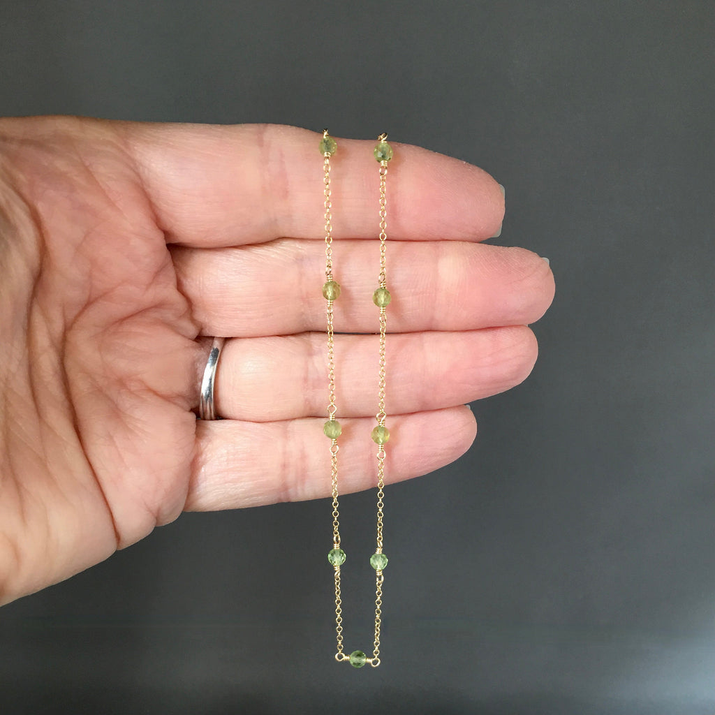 Peridot Round Stone Necklace on a Fine Gold Chain