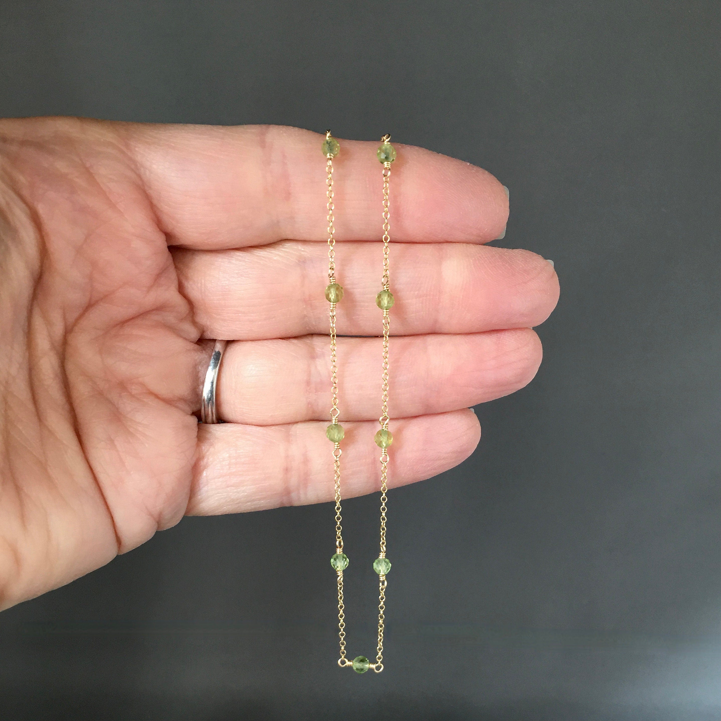 Peridot Round Stone Necklace on a Fine Gold Chain