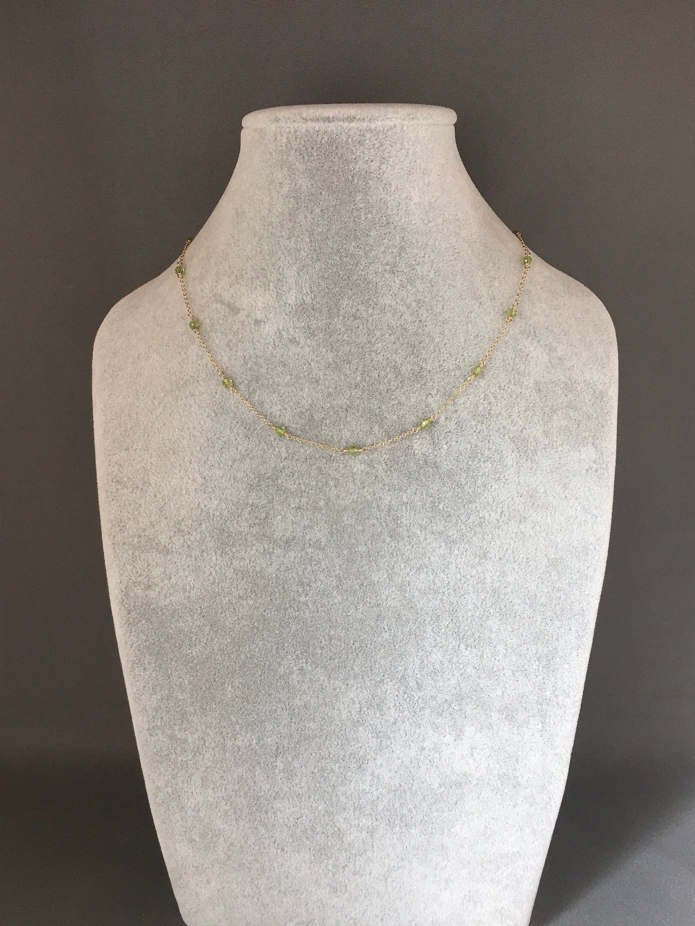 Peridot Round Stone Necklace on a Fine Gold Chain