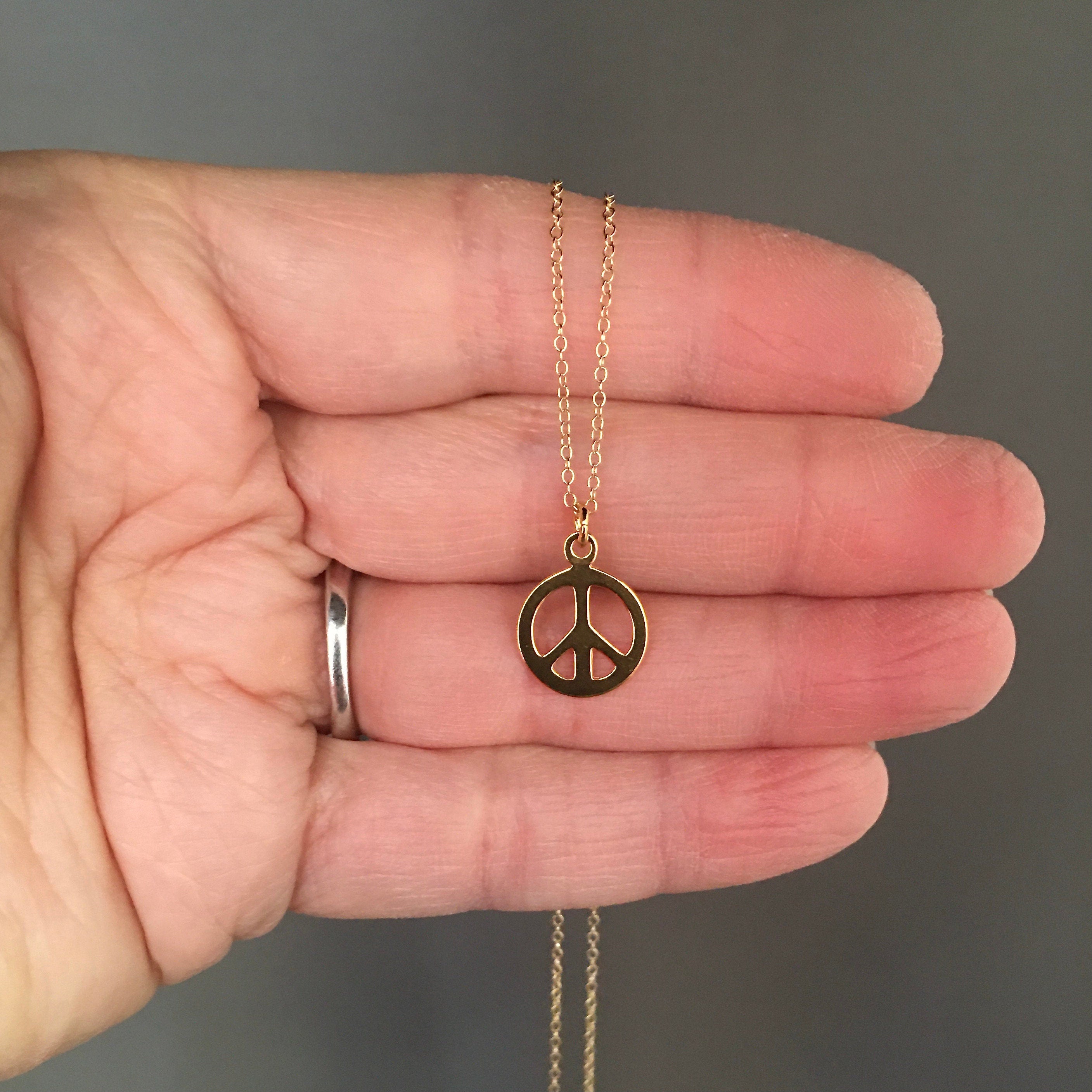 Gold Vermeil Peace Sign Charm Pendant Necklace