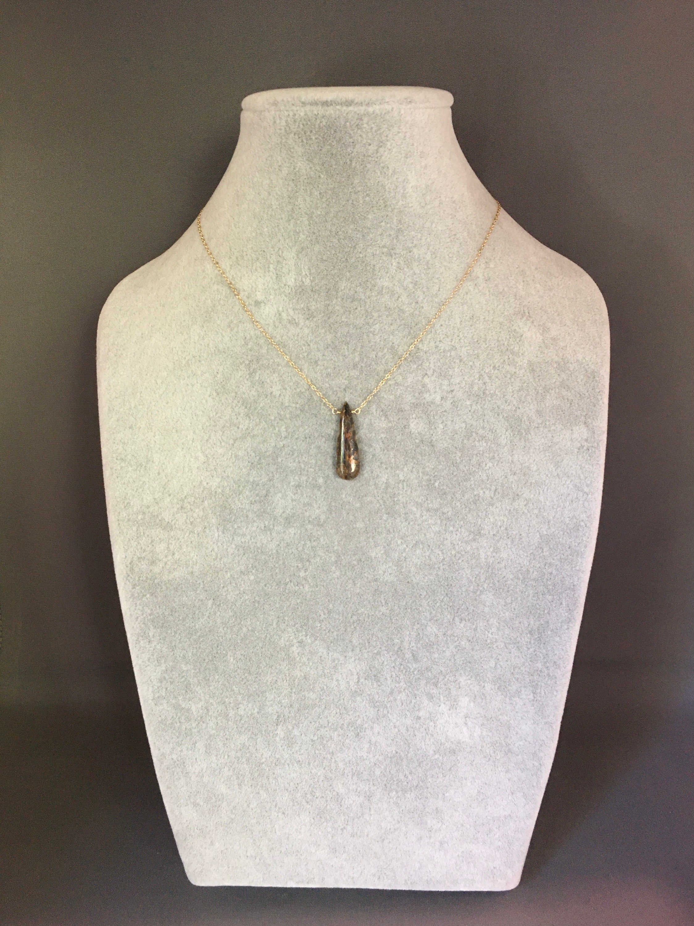 Bronze Abalone Teardrop Pendant Necklace on Gold Chain